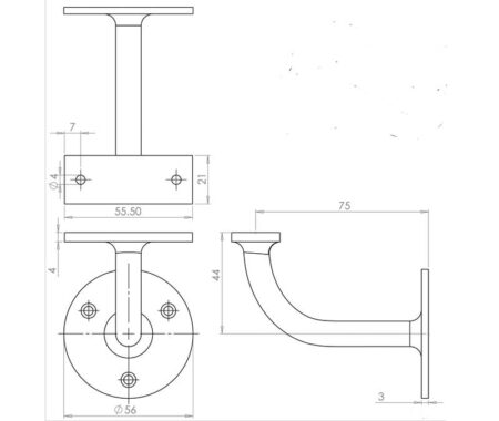 Jedo Solid Brass Handrail Brackets 75mm Polished Chrome - Image 2