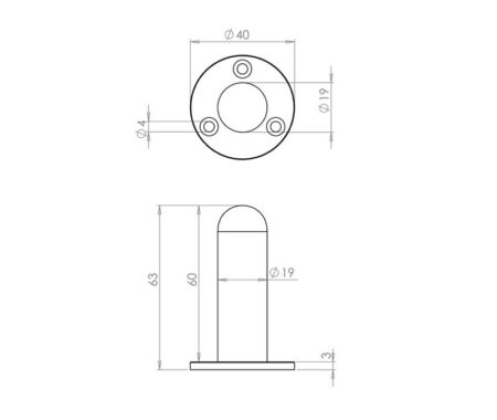 Jedo Cylinder Wall Mounted Door Stop on Rose 65mm Satin Chrome - Image 2