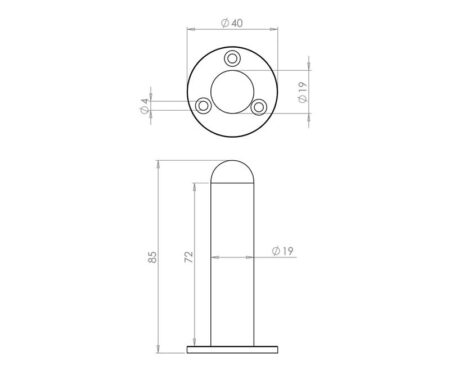 Jedo Cylinder Wall Mounted Door Stop on Rose 75mm Satin Chrome - Image 2