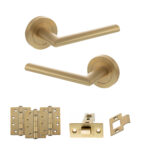STATUS Alabama Door Handle Pack (Latch Set - 3" CE Latch, 4" Fire Rated Hinges x3) - Satin Brass