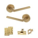 STATUS Alabama Door Handle Pack (Latch Set - 2.5" CE Latch, 4" Slim Knuckle Hinges x2) - Satin Brass