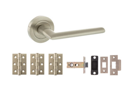 STATUS Alabama Door Handle Pack (Latch Set - 2.5" CE Latch, 3" Fire Rated Hinges x3) - Satin Nickel