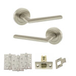 STATUS Alabama Door Handle Pack (Latch Set - 2.5" CE Latch, 4" Fire Rated Hinges x3) - Satin Nickel