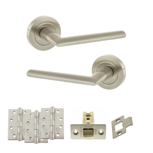 STATUS Alabama Door Handle Pack (Latch Set - 2.5" CE Latch, 4" Fire Rated Hinges x3) - Satin Nickel