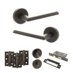 STATUS Alabama Door Handle Pack (Bathroom Set - 2.5" CE Bathroom Lock, 3" Fire Rated Hinges x3) - Urban Dark Bronze