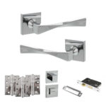 Senza Pari Guido Door Handle Pack (Bathroom Set - 3" CE Bathroom Lock, 4" Fire Rated Hinges x3) - Polished Chrome