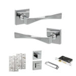 Senza Pari Guido Door Handle Pack (Bathroom Set - 2.5" CE Bathroom Lock, 4" Slim Knuckle Hinges x2) - Polished Chrome