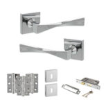 Senza Pari Guido Door Handle Pack (3 Lever Lock Set - 2.5" CE Sashlock, 3" Fire Rated Hinges x3) - Polished Chrome