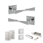 Atlantic Senza Pari Guido Door Handle Pack (3 Lever Lock Set - 2.5" CE Sashlock, 4" Slim Knuckle Hinges x2) - Polished Chrome