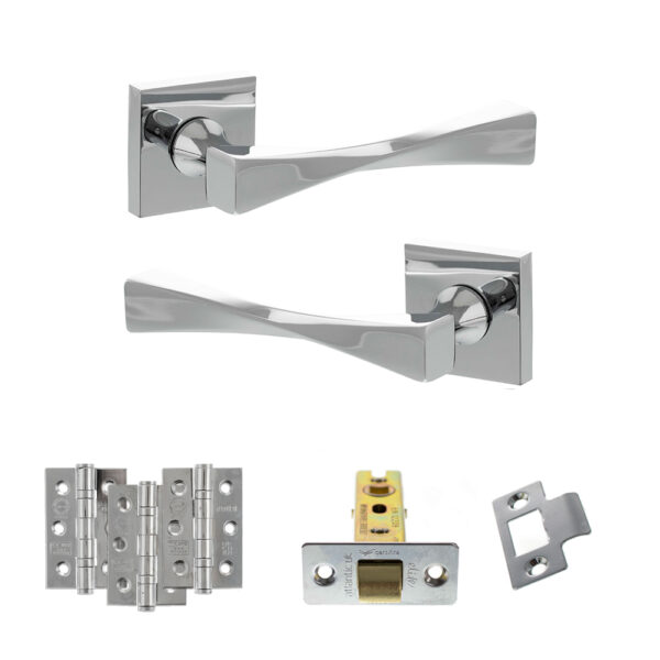 Senza Pari Guido Door Handle Pack (Latch Set - 2.5" CE Latch, 3" Fire Rated Hinges x3) - Polished Chrome