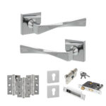 Atlantic Senza Pari Guido Door Handle Pack (Euro Lock Set - 3" CE Sashlock, 3" Fire Rated Hinges x3) - Polished Chrome