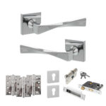 Atlantic Senza Pari Guido Door Handle Pack (Euro Lock Set - 3" CE Sashlock, 4" Fire Rated Hinges x3) - Polished Chrome