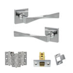 Atlantic Senza Pari Guido Door Handle Pack (Latch Set - 3" CE Latch, 3" Fire Rated Hinges x3) - Polished Chrome