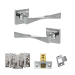Atlantic Senza Pari Guido Door Handle Pack (Latch Set - 3" CE Latch, 4" Fire Rated Hinges x3) - Polished Chrome