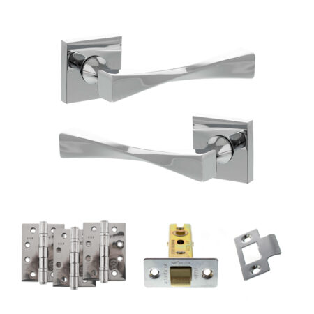 Atlantic Senza Pari Guido Door Handle Pack (Latch Set - 3" CE Latch, 4" Fire Rated Hinges x3) - Polished Chrome