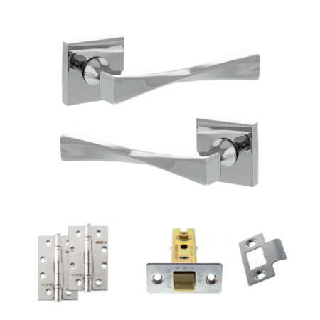 Atlantic Senza Pari Guido Door Handle Pack (Latch Set - 3" CE Latch, 4" Slim Knuckle Hinges x2) - Polished Chrome
