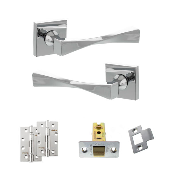 Atlantic Senza Pari Guido Door Handle Pack (Latch Set - 3" CE Latch, 4" Slim Knuckle Hinges x2) - Polished Chrome