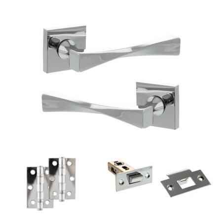 Atlantic Senza Pari Guido Door Handle Pack (Latch Set - 2.5" Latch, 3" Hinges x2) - Polished Chrome