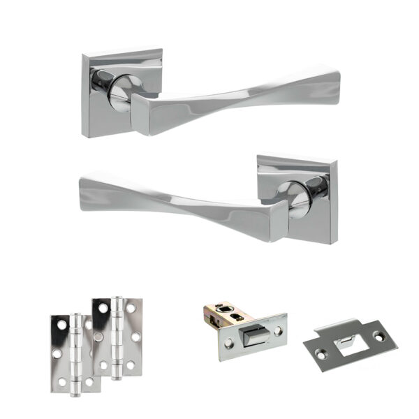 Atlantic Senza Pari Guido Door Handle Pack (Latch Set - 2.5" Latch, 3" Hinges x2) - Polished Chrome