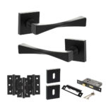 Senza Pari Guido Door Handle Pack (3 Lever Lock Set - 2.5" CE Sashlock, 3" Fire Rated Hinges x3) - Matt Black