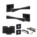 Senza Pari Guido Door Handle Pack (3 Lever Lock Set - 2.5" CE Sashlock, 4" Fire Rated Hinges x3) - Matt Black