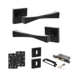 Senza Pari Guido Door Handle Pack (3 Lever Lock Set - 2.5" CE Sashlock, 4" Slim Knuckle Hinges x2) - Matt Black