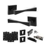 Senza Pari Guido Door Handle Pack (Euro Lock Set - 3" CE Sashlock, 4" Fire Rated Hinges x3) - Matt Black
