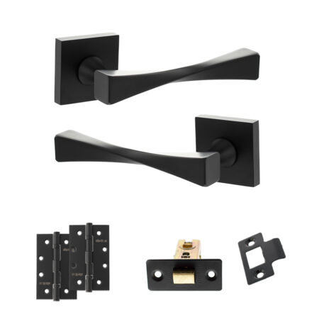 Senza Pari Guido Door Handle Pack (Latch Set - 2.5" CE Latch, 4" Slim Knuckle Hinges x2) - Matt Black