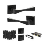 Senza Pari Guido Door Handle Pack (Bathroom Set - 2.5" CE Bathroom Lock, 3" Fire Rated Hinges x3) - Matt Black