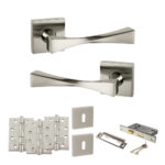 Senza Pari Guido Door Handle Pack (3 Lever Lock Set - 2.5" CE Sashlock, 4" Fire Rated Hinges x3) - Satin Nickel