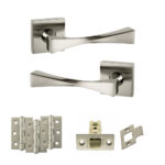 Senza Pari Guido Door Handle Pack (Latch Set - 2.5" CE Latch, 3" Fire Rated Hinges x3) - Satin Nickel