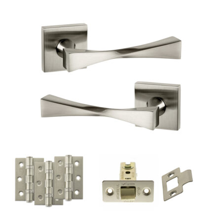 Senza Pari Guido Door Handle Pack (Latch Set - 2.5" CE Latch, 3" Fire Rated Hinges x3) - Satin Nickel