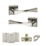 Senza Pari Guido Door Handle Pack (Latch Set - 2.5" CE Latch, 4" Fire Rated Hinges x3) - Satin Nickel