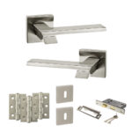 Atlantic Senza Pari Giovanni Door Handle Pack (3 Lever Lock Set - 3" CE Sashlock, 3" Fire Rated Hinges x3) - Satin Nickel