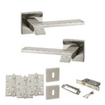 Atlantic Senza Pari Giovanni Door Handle Pack (3 Lever Lock Set - 2.5" CE Sashlock, 4" Fire Rated Hinges x3) - Satin Nickel