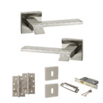 Atlantic Senza Pari Giovanni Door Handle Pack (3 Lever Lock Set - 2.5" CE Sashlock, 4" Slim Knuckle Hinges x2) - Satin Nickel