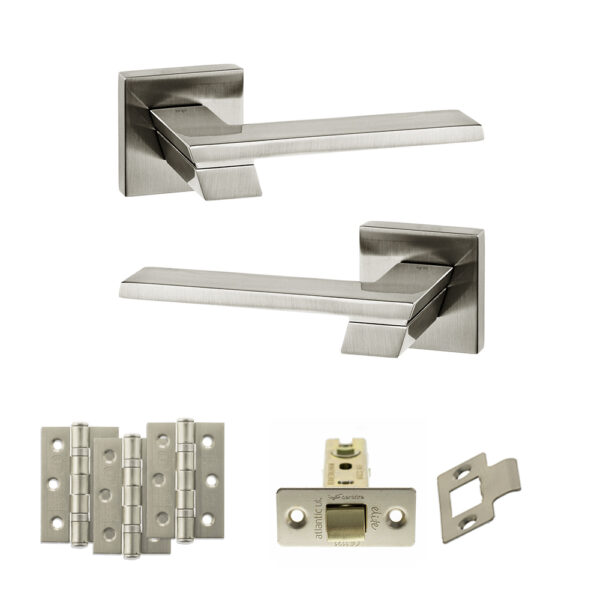 Atlantic Senza Pari Giovanni Door Handle Pack (Latch Set - 2.5" CE Latch, 3" Fire Rated Hinges x3) - Satin Nickel