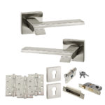 Atlantic Senza Pari Giovanni Door Handle Pack (Euro Lock Set - 2.5" CE Sashlock, 4" Fire Rated Hinges x3) - Satin Nickel