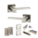 Atlantic Senza Pari Giovanni Door Handle Pack (Euro Lock Set - 2.5" CE Sashlock, 4" Slim Knuckle Hinges x2) - Satin Nickel