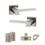 Atlantic Senza Pari Giovanni Door Handle Pack (Latch Set - 2.5" CE Latch, 4" Slim Knuckle Hinges x2) - Satin Nickel