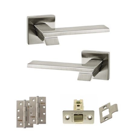 Atlantic Senza Pari Giovanni Door Handle Pack (Latch Set - 2.5" CE Latch, 4" Slim Knuckle Hinges x2) - Satin Nickel
