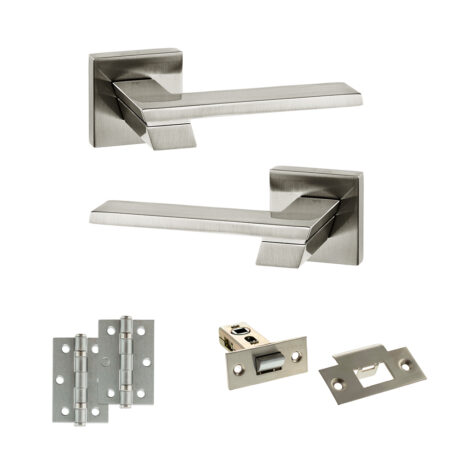 Atlantic Senza Pari Giovanni Door Handle Pack (Latch Set - 2.5" Latch, 3" Hinges x2) - Satin Nickel