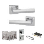 Atlantic Senza Pari Davoli Door Handle Pack (Bathroom Set - 3" CE Bathroom Lock, 4" Fire Rated Hinges x3) - Polished Chrome