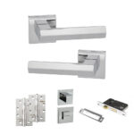 Atlantic Senza Pari Davoli Door Handle Pack (Bathroom Set - 2.5" CE Bathroom Lock, 4" Slim Knuckle Hinges x2) - Polished Chrome