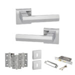 Atlantic Senza Pari Davoli Door Handle Pack (3 Lever Lock Set - 2.5" CE Sashlock, 3" Fire Rated Hinges x3) - Polished Chrome