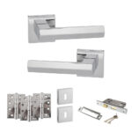 Atlantic Senza Pari Davoli Door Handle Pack (3 Lever Lock Set - 2.5" CE Sashlock, 4" Fire Rated Hinges x3) - Polished Chrome