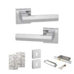 Atlantic Senza Pari Davoli Door Handle Pack (3 Lever Lock Set - 3" CE Sashlock, 4" Slim Knuckle Hinges x2) - Polished Chrome