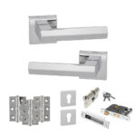 Atlantic Senza Pari Davoli Door Handle Pack (Euro Lock Set - 2.5" CE Sashlock, 3" Fire Rated Hinges x3) - Polished Chrome