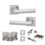 Atlantic Senza Pari Davoli Door Handle Pack (Euro Lock Set - 3" CE Sashlock, 4" Fire Rated Hinges x3) - Polished Chrome