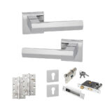 Atlantic Senza Pari Davoli Door Handle Pack (Euro Lock Set - 3" CE Sashlock, 4" Slim Knuckle Hinges x2) - Polished Chrome